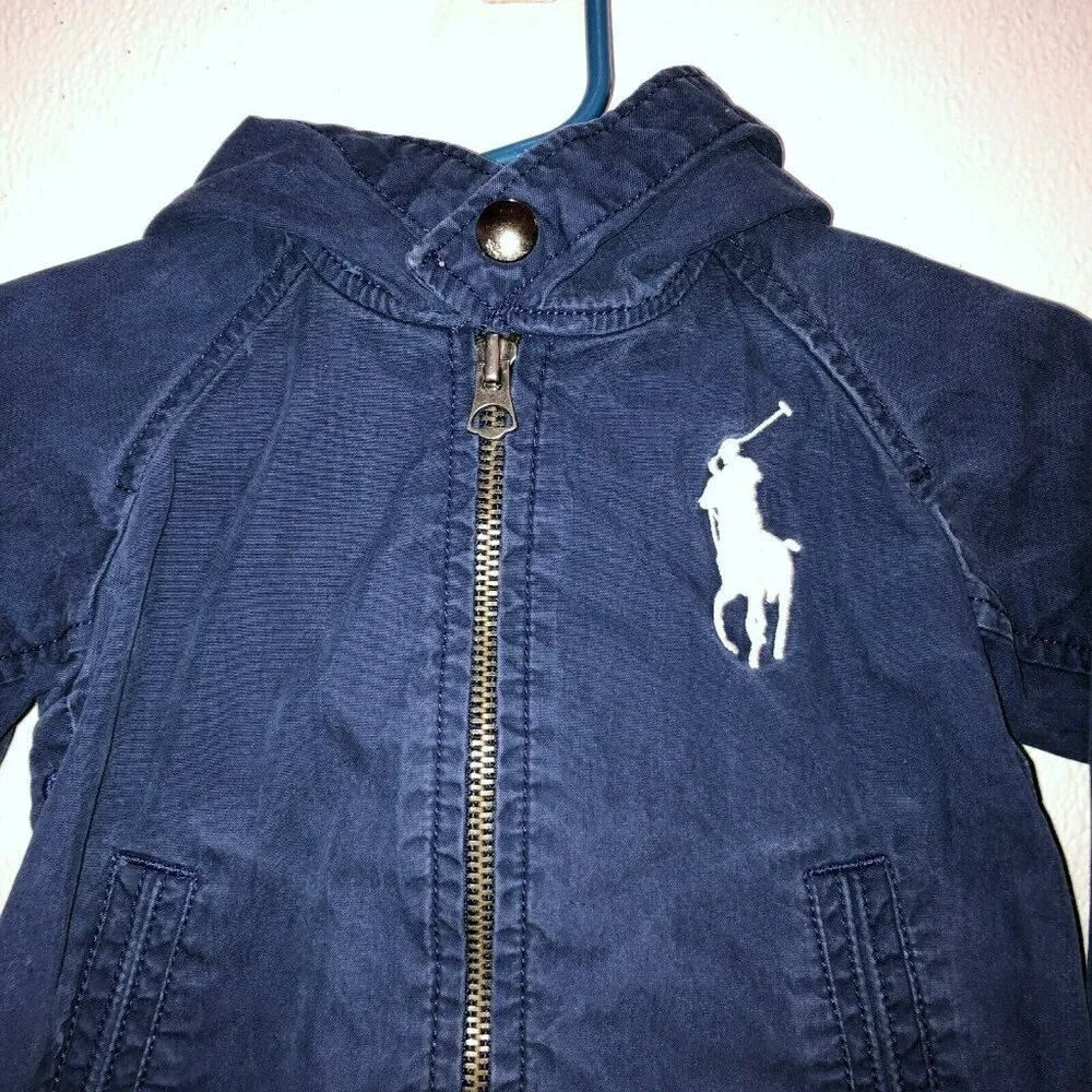 Polo Ralph Lauren Toddler Size 9M Navy Blue Full Zip Pockets Hooded Jacket Coat